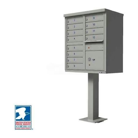 Florence Mfg Co Vital Cluster Box Unit, 12 Mailboxes, 1 Parcel Locker, Postal Grey 1570-12AF